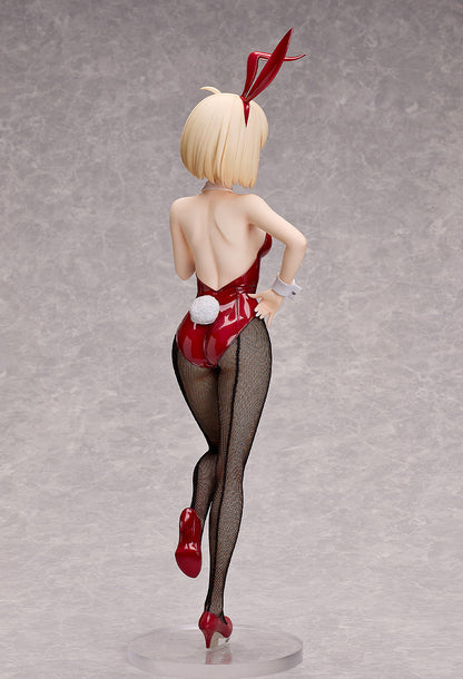 A Lycoris Recoil - Chisato Nishikigi Bunny Version 1/4 Scale Figure from the back, showing a blonde character in a red bunny suit with fishnet stockings and red heels