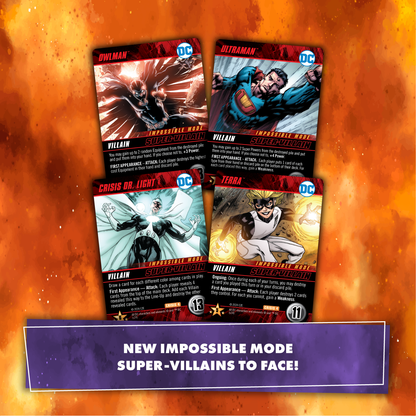 New "Impossible Mode Super-Villain" DC Comics game cards: Owlman, Ultraman, Dr. Light, and Terra
