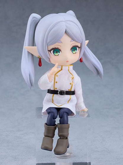 Nendoroid Doll Frieren figure from Frieren Beyond Journey's End featuring a white chef's coat with gold trim black belt blue pants and brown boots