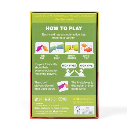 Back of Happy Salmon Small Box showing game overview and features