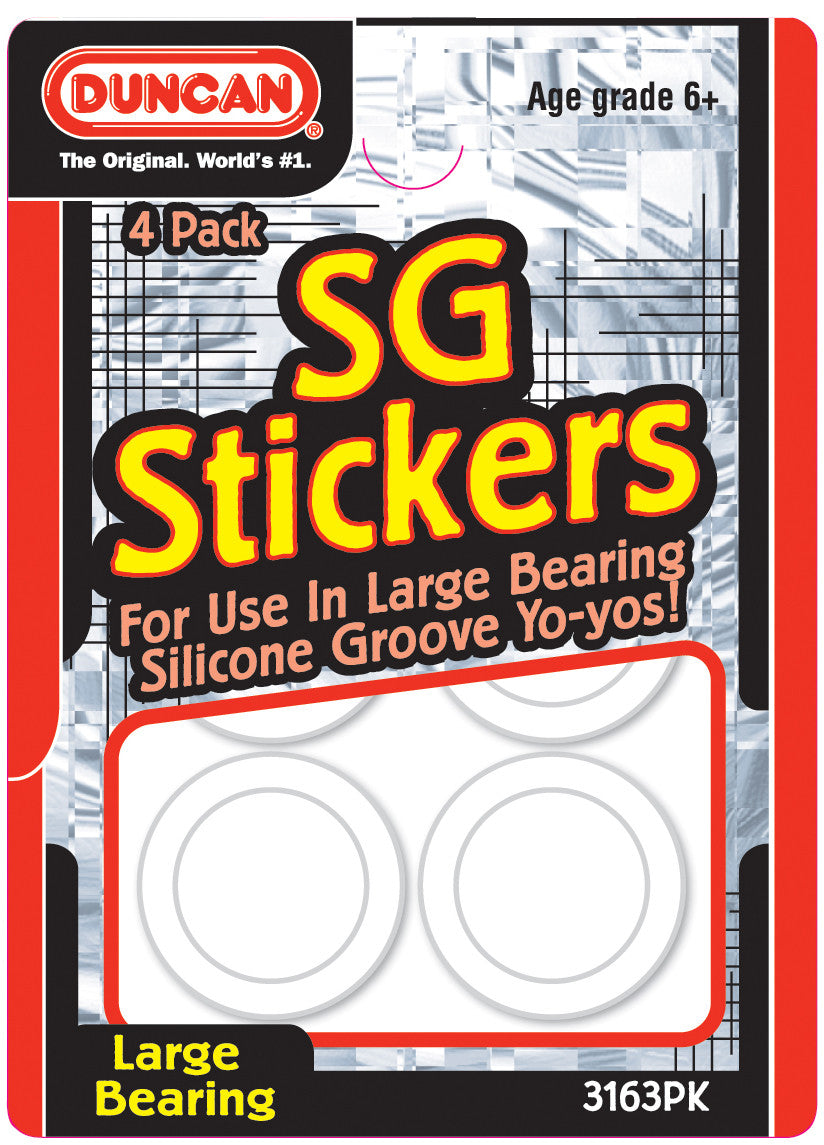 Packaing view of Duncan SG Stickers 4 Pack for large bearing silicone groove Yo-Yo's