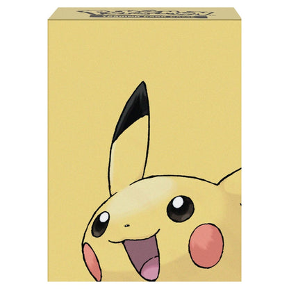 A yellow deck box featuring a smiling Pikachu character partially visible, peeking up from the bottom