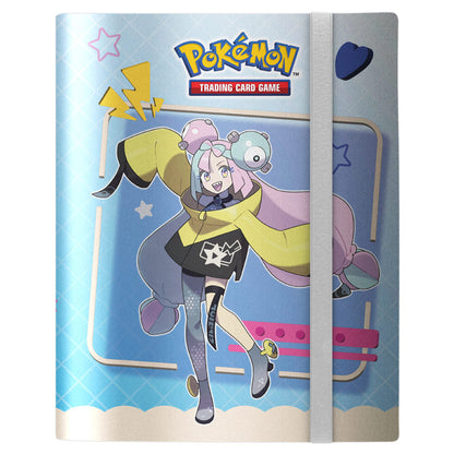 The Pokémon TCG Iono and Bellibolt 9-Pocket PRO-Binder cover shows Iono posing with Bellibolt and includes a gray elastic closure strap