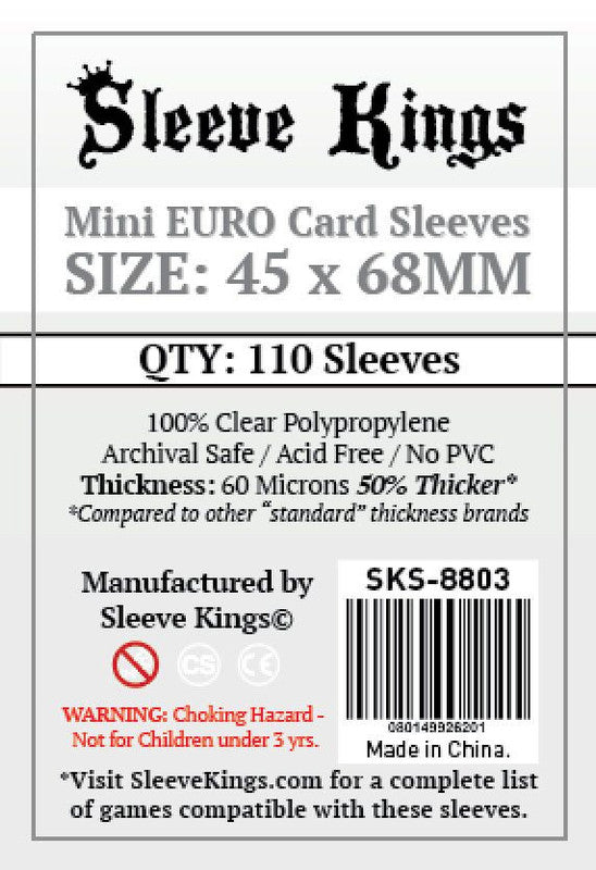Mini EURO Card Sleeves, 45x68mm, 110 count, clear polypropylene, 60 micron thickness