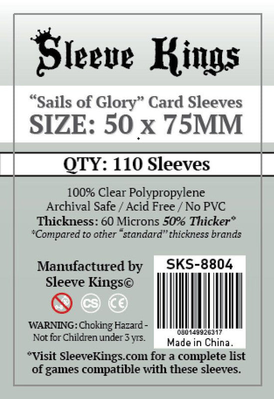 Sleeve Kings 50 x 75MM card sleeves, 110 count, 60 microns thick