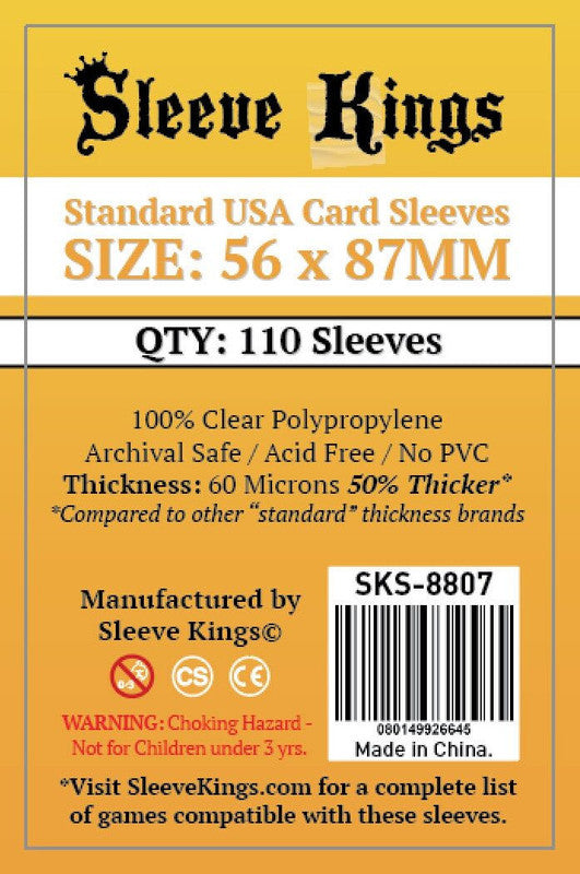 Sleeve Kings - Standard USA Board Game Card Sleeves 110-Pieces 56 mm x 87 mm Size - Clear - Good Games