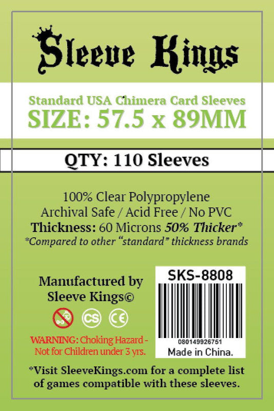 Sleeve Kings Standard USA Chimera card sleeves, 57.5x89mm, 110 clear polypropylene sleeves