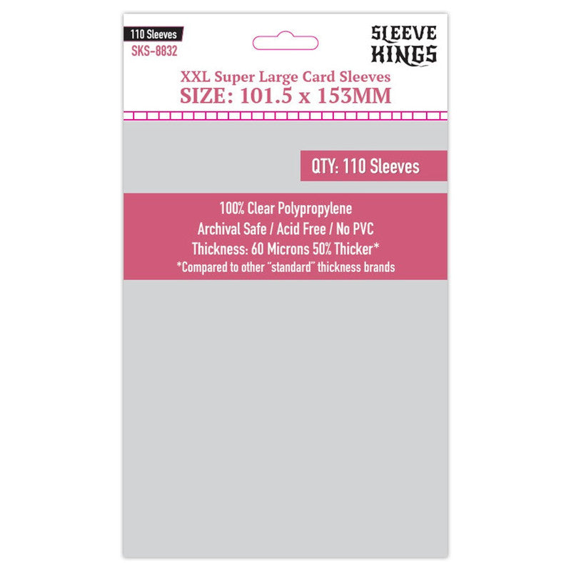 XXL Super Large Card Sleeves, 101.5 x 153mm, 110 count, 60 micron thickness, 100% clear polypropylene