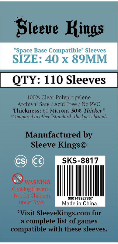 Sleeve Kings Space Base Compatible Sleeves 40x89mm 110 Clear Polypropylene 60 Microns