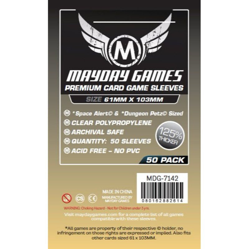 Mayday Games Premium Card Game Sleeves, 61mm x 103mm, clear polypropylene, archival safe, acid-free