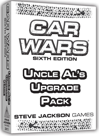 Car Wars Uncle Al's Upgrade Pack Sixth Edition game box black and white with tire tread graphic