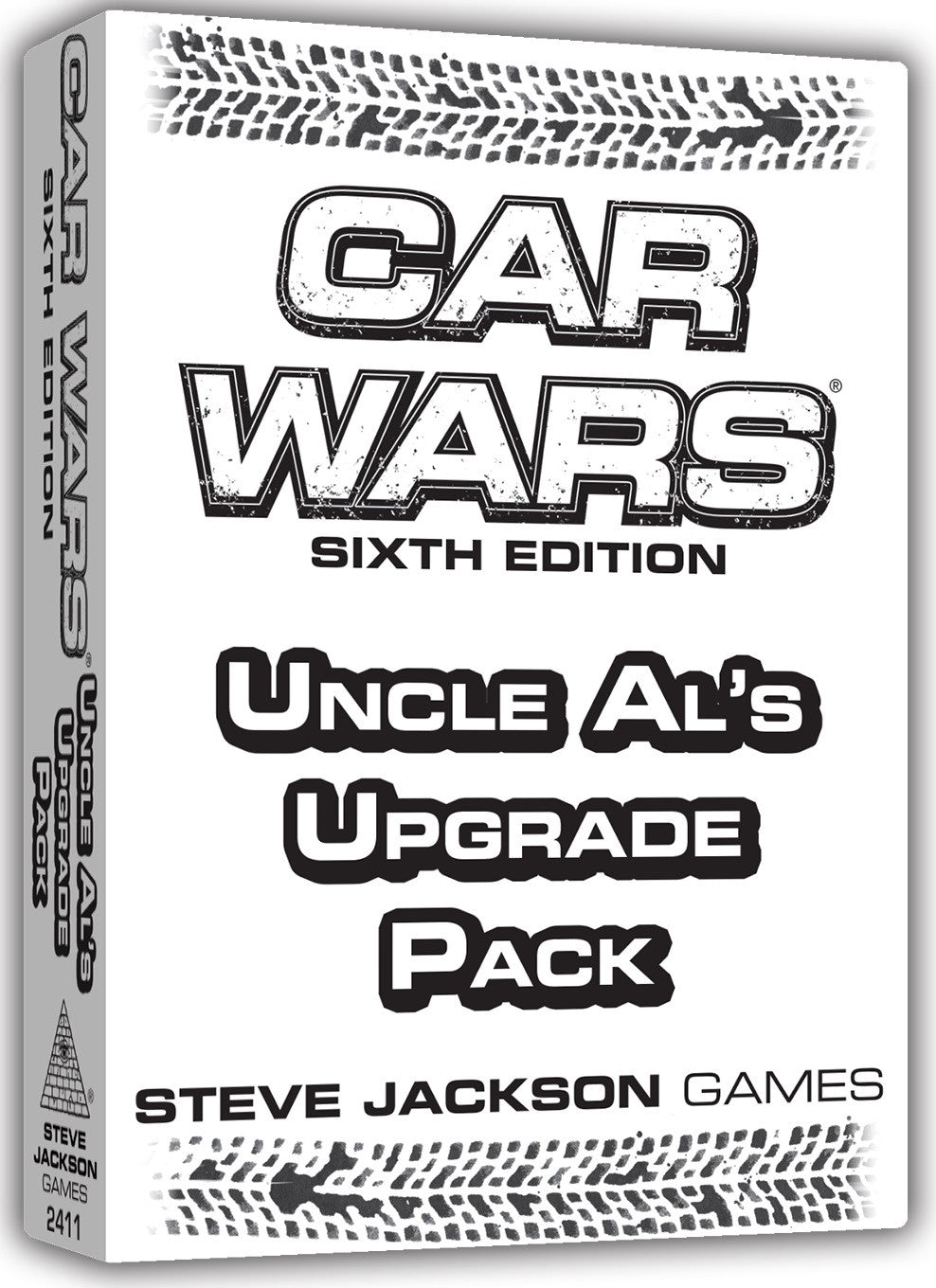 Car Wars Uncle Al's Upgrade Pack Sixth Edition game box black and white with tire tread graphic