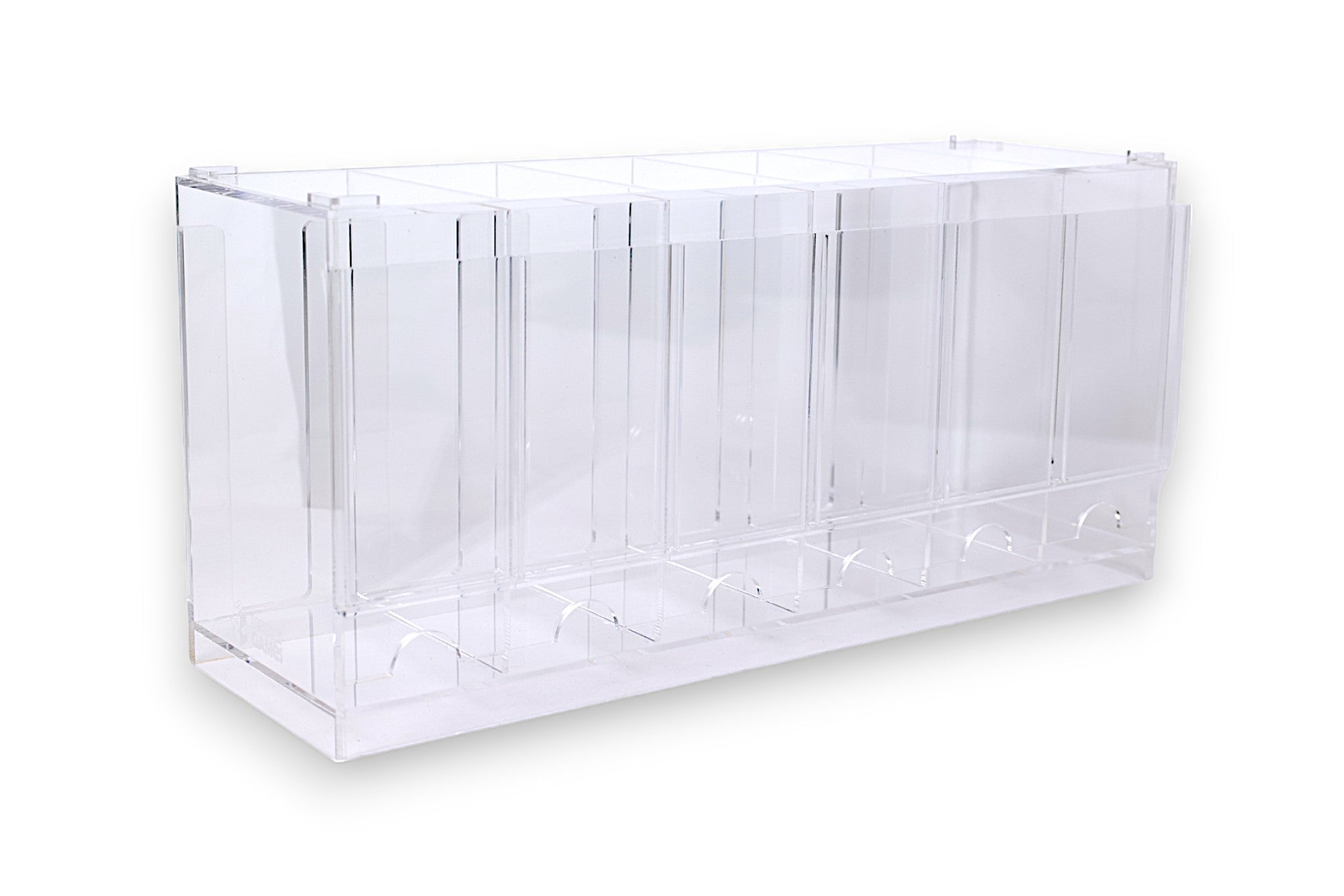 A clear acrylic countertop "LPG Retail Booster Dispenser" with 6 compartments, ideal for candies, gum, or small packaged items