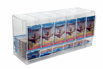 Clear acrylic dispenser filled with Magic: The Gathering Lost Caverns of Ixalan Set Booster packs