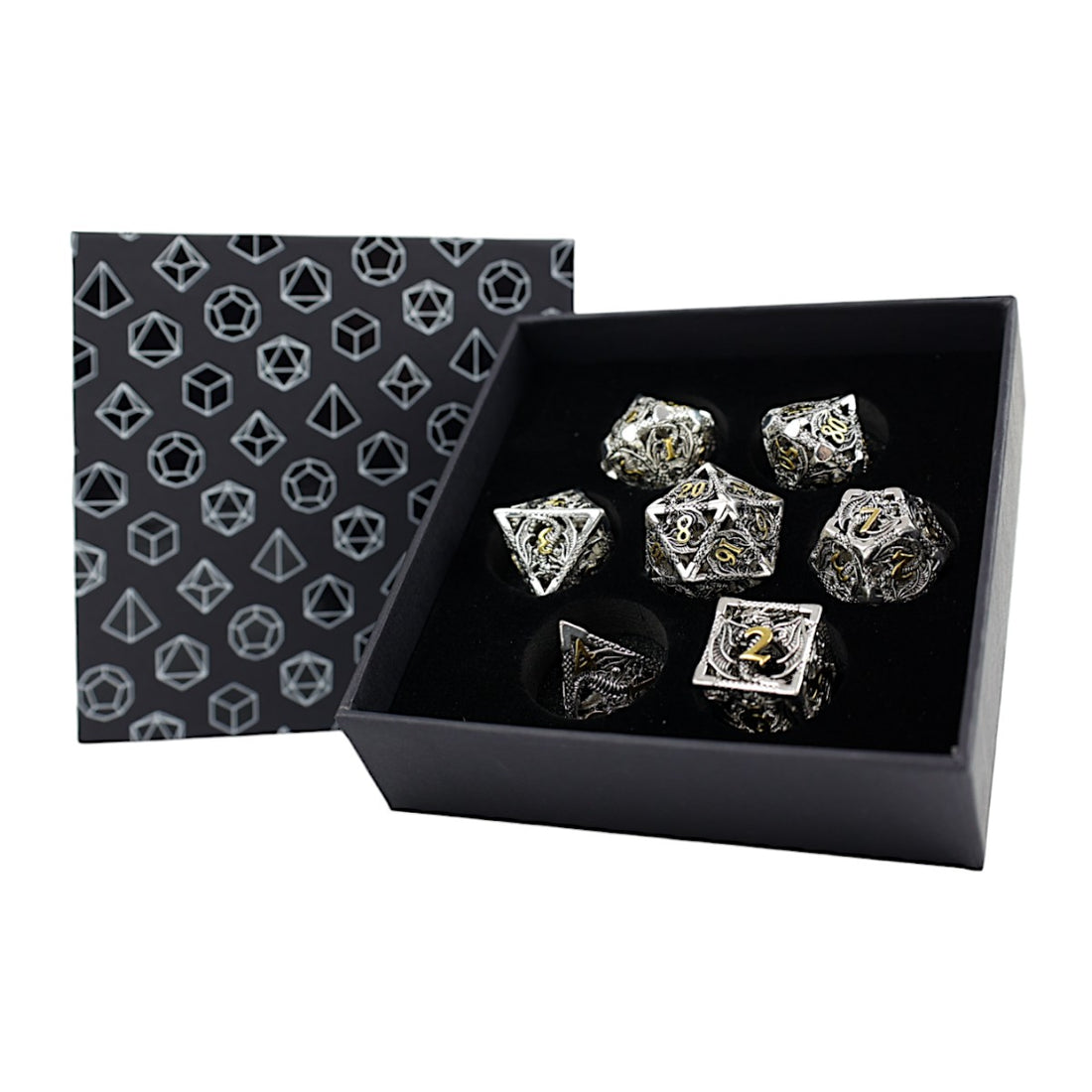LPG Dice RPG Set Hollow Dragon - Chrome and Gold - Good Games