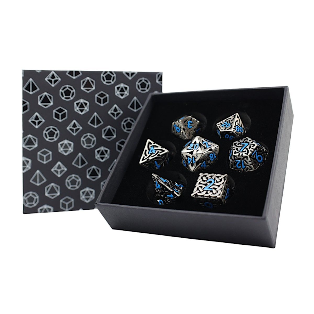 LPG Dice RPG Set Hollow Textures - Stainless and Blue - Good Games