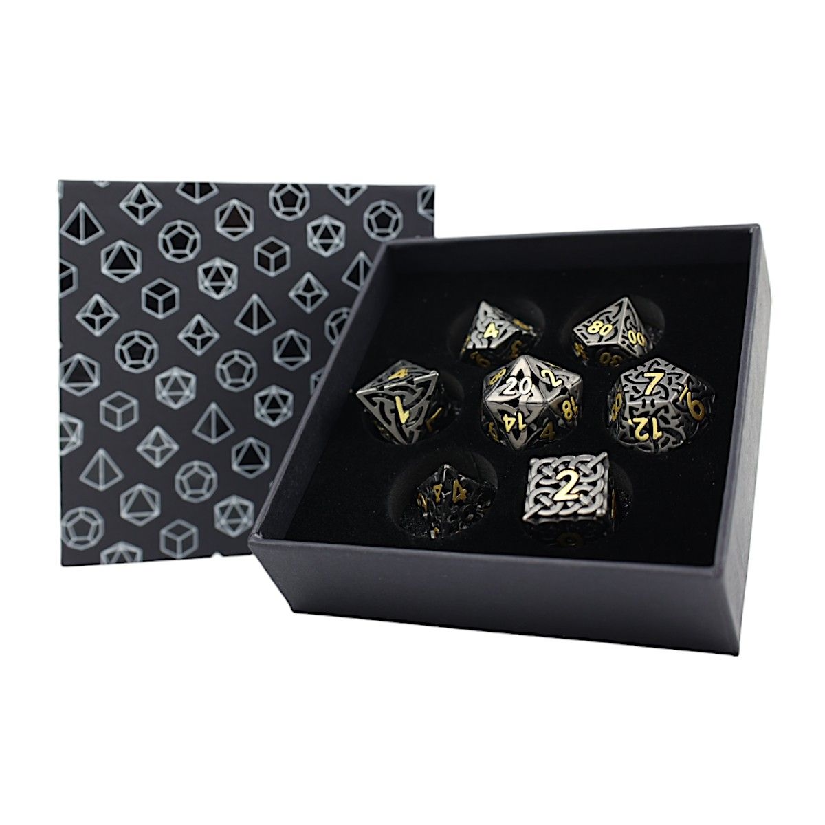 LPG Dice RPG Set Hollow Textures - Black &amp; Gold - Good Games