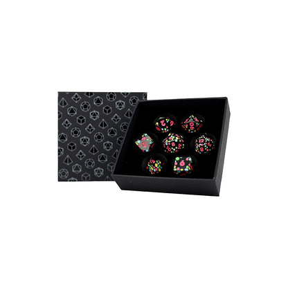 LPG Dice RPG Set Inscripted Hex Rainbow Black - Good Games