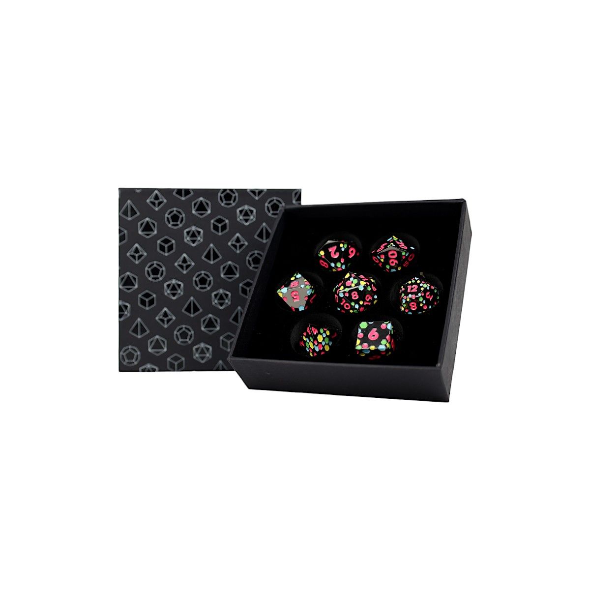 LPG Dice RPG Set Inscripted Hex Rainbow Black - Good Games