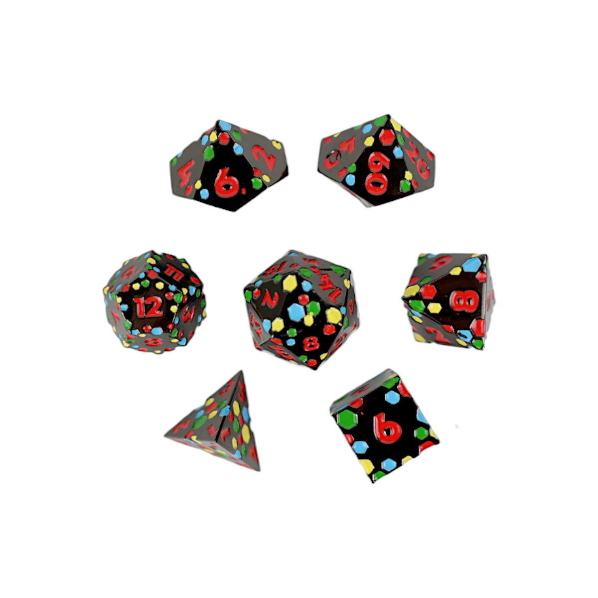 LPG Dice RPG Set Inscripted Hex Rainbow Black - Good Games