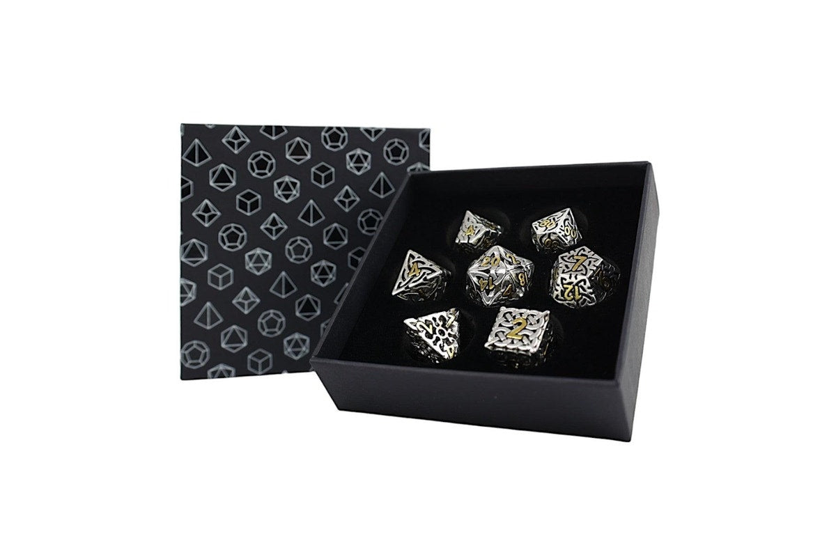 LPG Dice RPG Set Hollow Textures - Chrome and Gold - Good Games