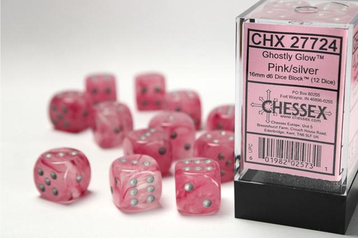 Chx 27724 Ghostly Glow Pink/silver 16mm Dice Cube - Good Games