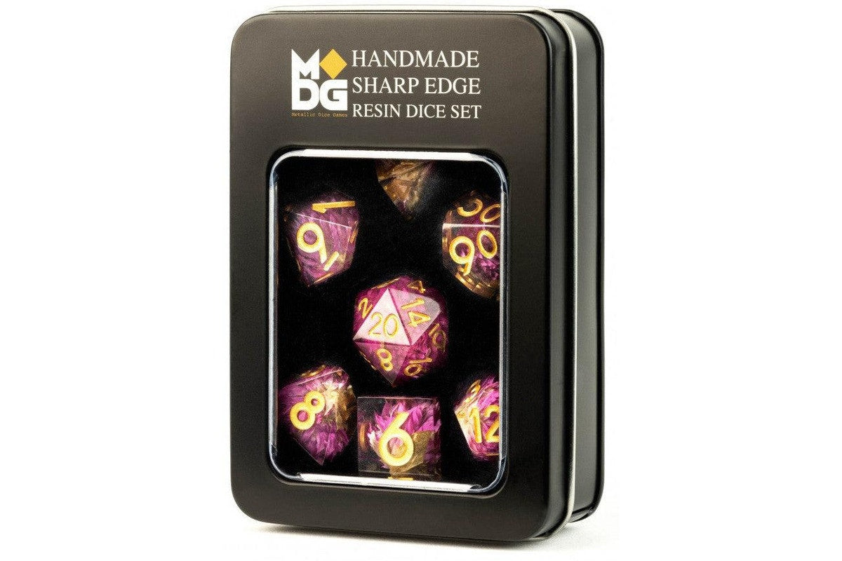 Metallic Dice Games - Handcrafted Sharp Edge Resin Dice Set Thousand Day Red - Good Games