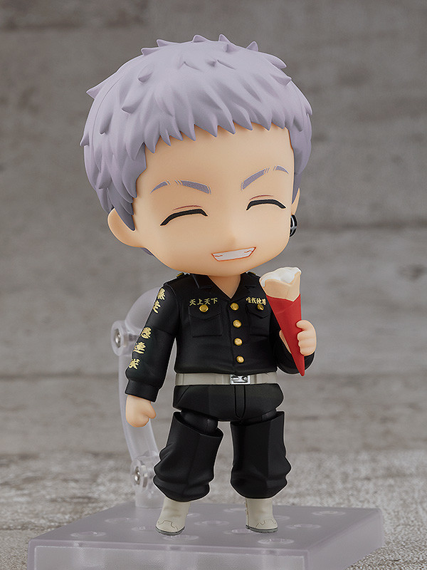 Tokyo Revengers Haitani Ran Nendoroid figure in black uniform with white suspenders holding icecream