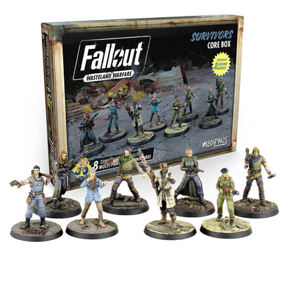 Fallout: Wasteland Warfare Survivors Core Box with 8 armed human miniature figures