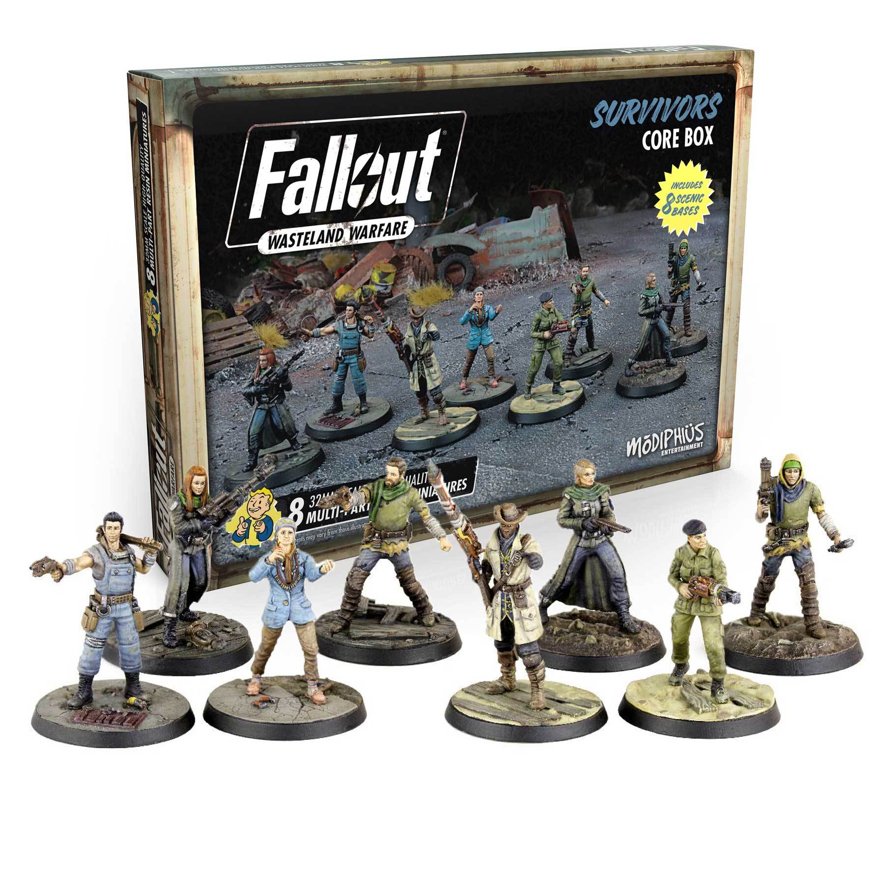 Fallout Wasteland Warfare Survivors Core Box with eight detailed human miniatures