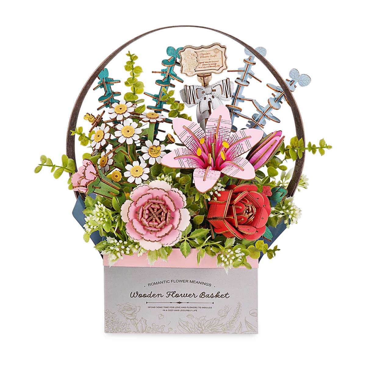 Robotime Wooden Bloom Flower Basket Diy puzzle front view