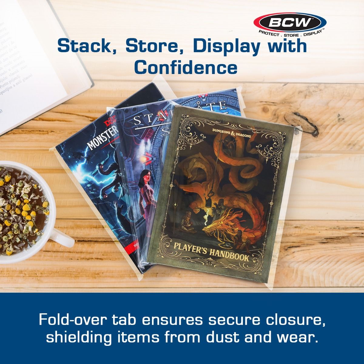 Additional product information printed on book bag packaging