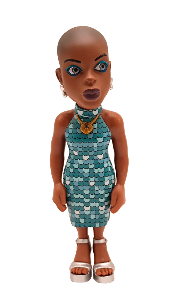 Side profile of Bianca with flowing hair and detailed school uniform