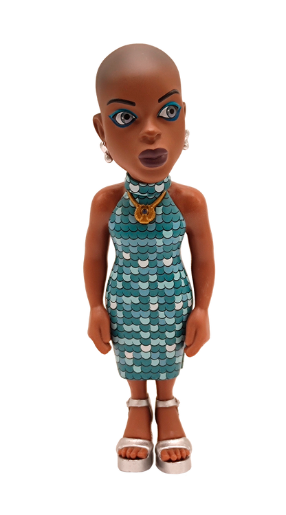 Side profile of Bianca with flowing hair and detailed school uniform