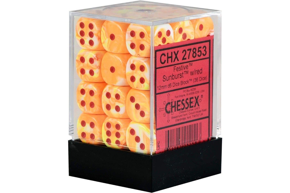 Chessex Festive 12mm D6 Sunburst/ Red Block (36) (CHX 27853)