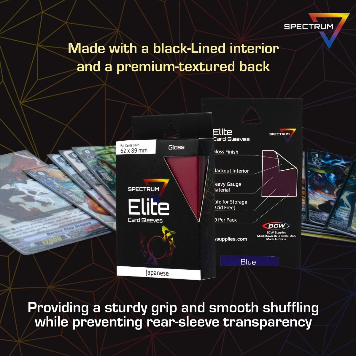 BCW - Elite2 Small Deck Guard Card Sleeves 60-Pieces 62 mm x 82 mm Size - Black - Good Games