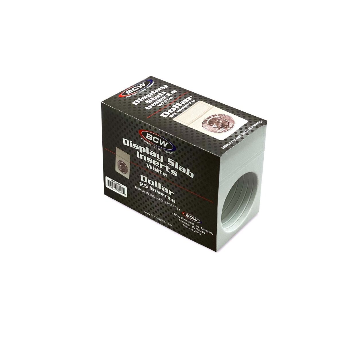 Two white BCW dollar currency display slab inserts in retail packaging