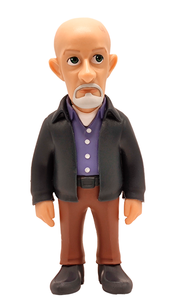 Minix Better Call Saul Mike Ehrmantraut collectible vinyl figure featuring a bald character with a white goatee purple shirt and black jacket