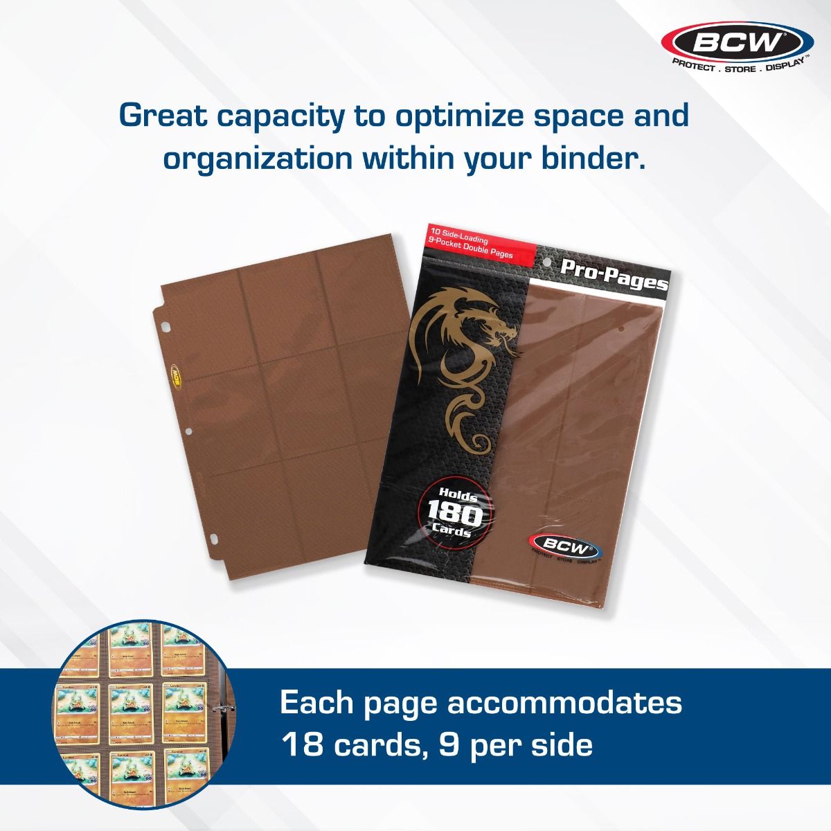 Close-up of BCW Pro Pages side loading 9 pocket page showing pocket detail