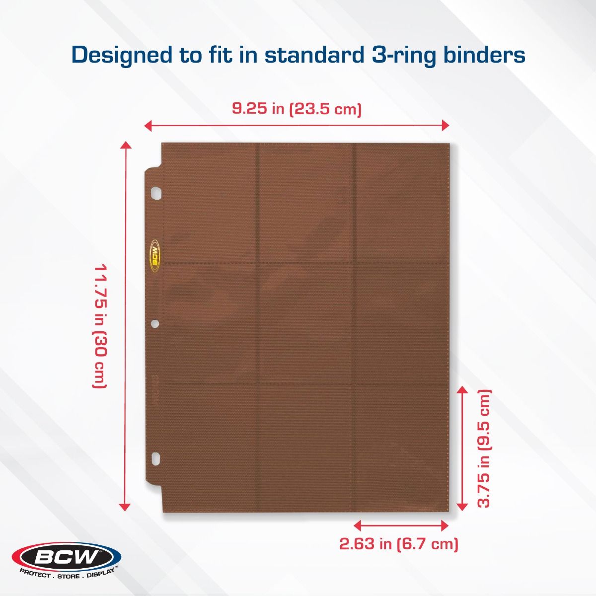 Back view of BCW Pro Pages side loading 9 pocket page with product info