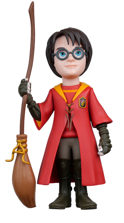MINIX Harry Potter Quidditch Figure showing Harry in his red and yellow robe, holding a broomstick, with glasses and a lightning scar