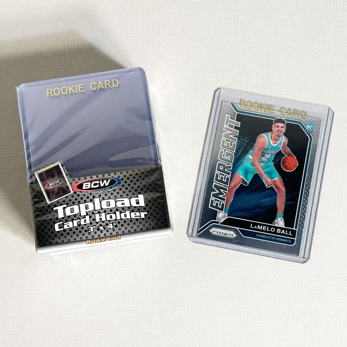 Single BCW Rookie Imprinted Gold Toploader Card Holder with 3x4 inch dimensions