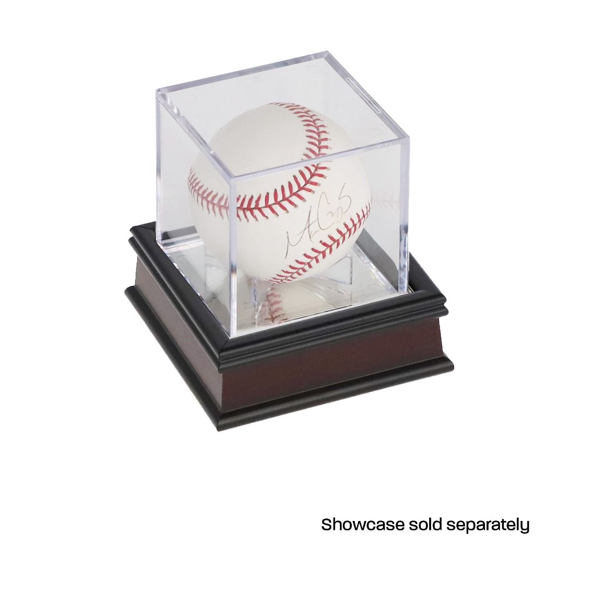 Angled view of BCW Wood Base with display case