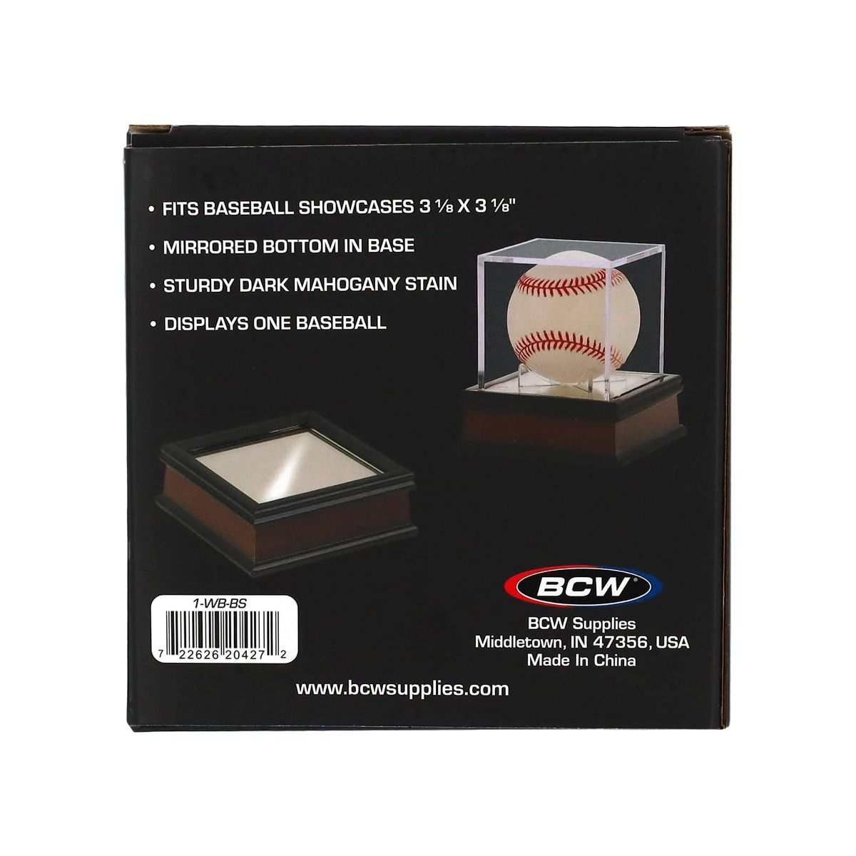 Back side of BCW Wood Base for Baseball Holder packaging