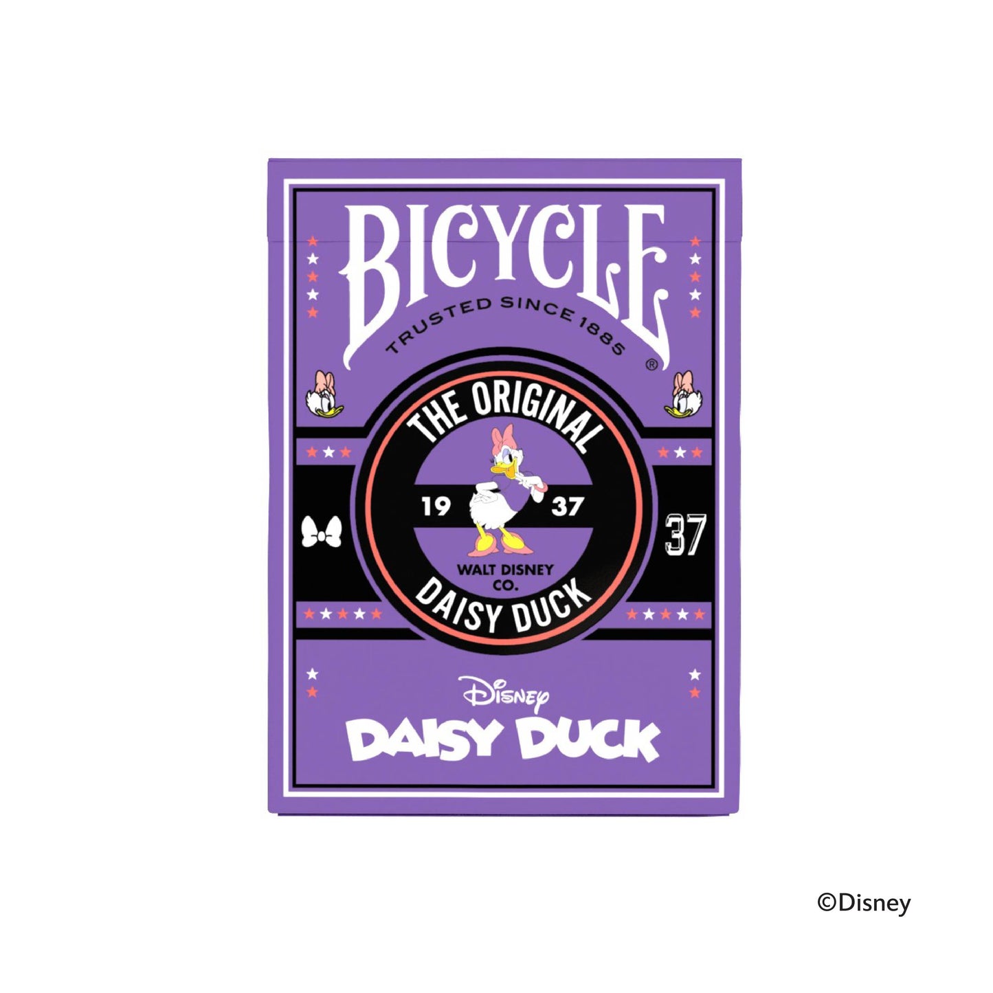 Purple Bicycle playing card box featuring Daisy Duck and Disney branding