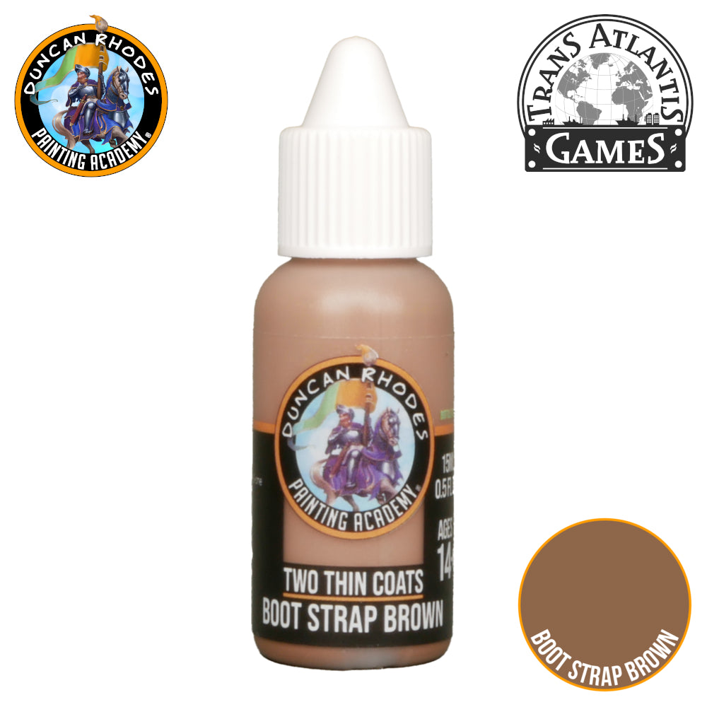 Duncan Rhodes Painting Academy Boot Strap Brown paint in a brown bottle with a white cap