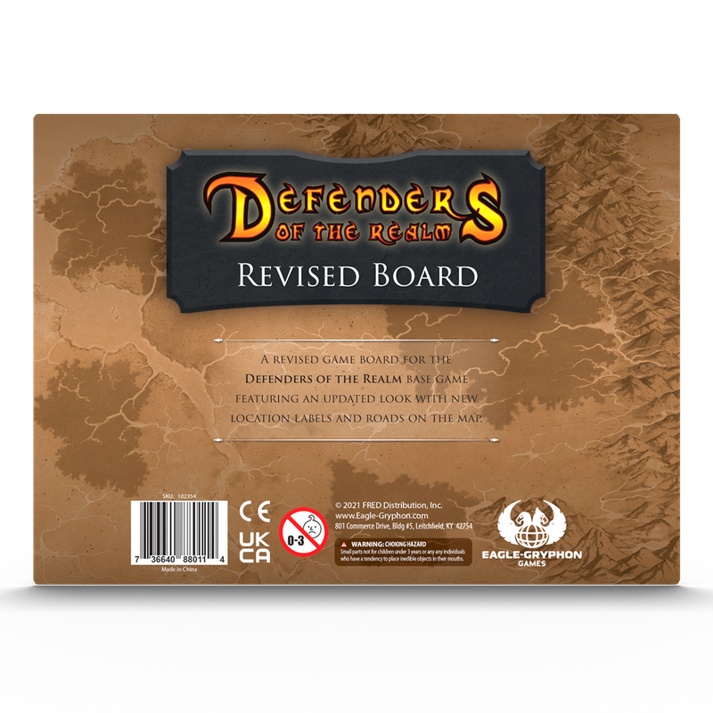 Defenders of the Realm Revised Board game with updated location labels and roads on the map