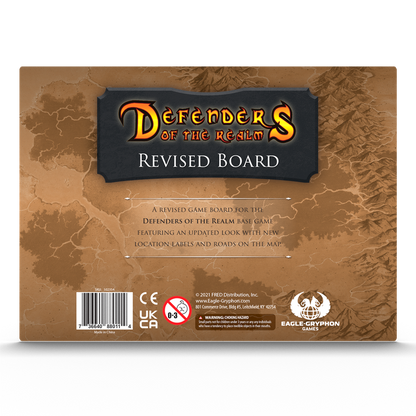 Defenders of the Realm Revised Board game with updated location labels and roads on the map