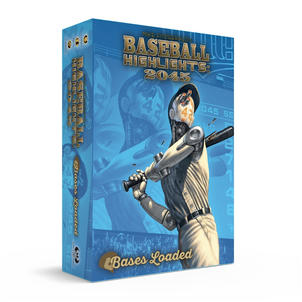 Baseball Highlights: 2045 board game box depicting a robot baseball player batting