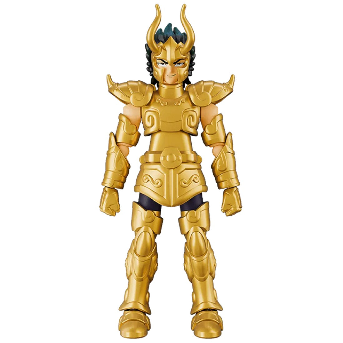 Detailed action figure in full golden armor, featuring large shoulder pads and a horned helmet